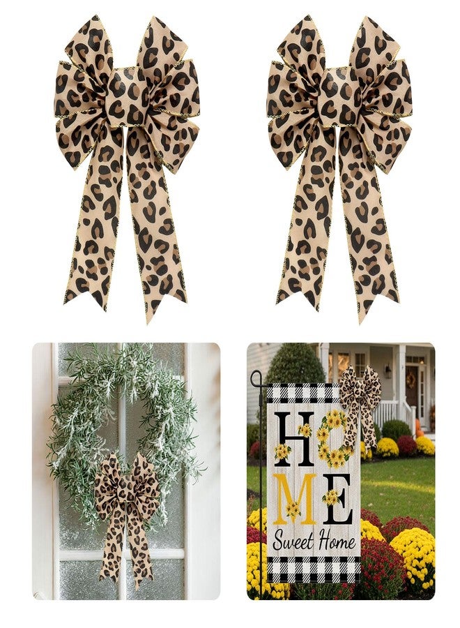 Habbiful 2 PCS Leopard Print Bows for Wreath, Cheetah Safari Wreath Bow for Front Door Animal Pattern Bows for Thanksgiving Christmas Party Home Indoor Outdoor Wall Decoration - Image 1